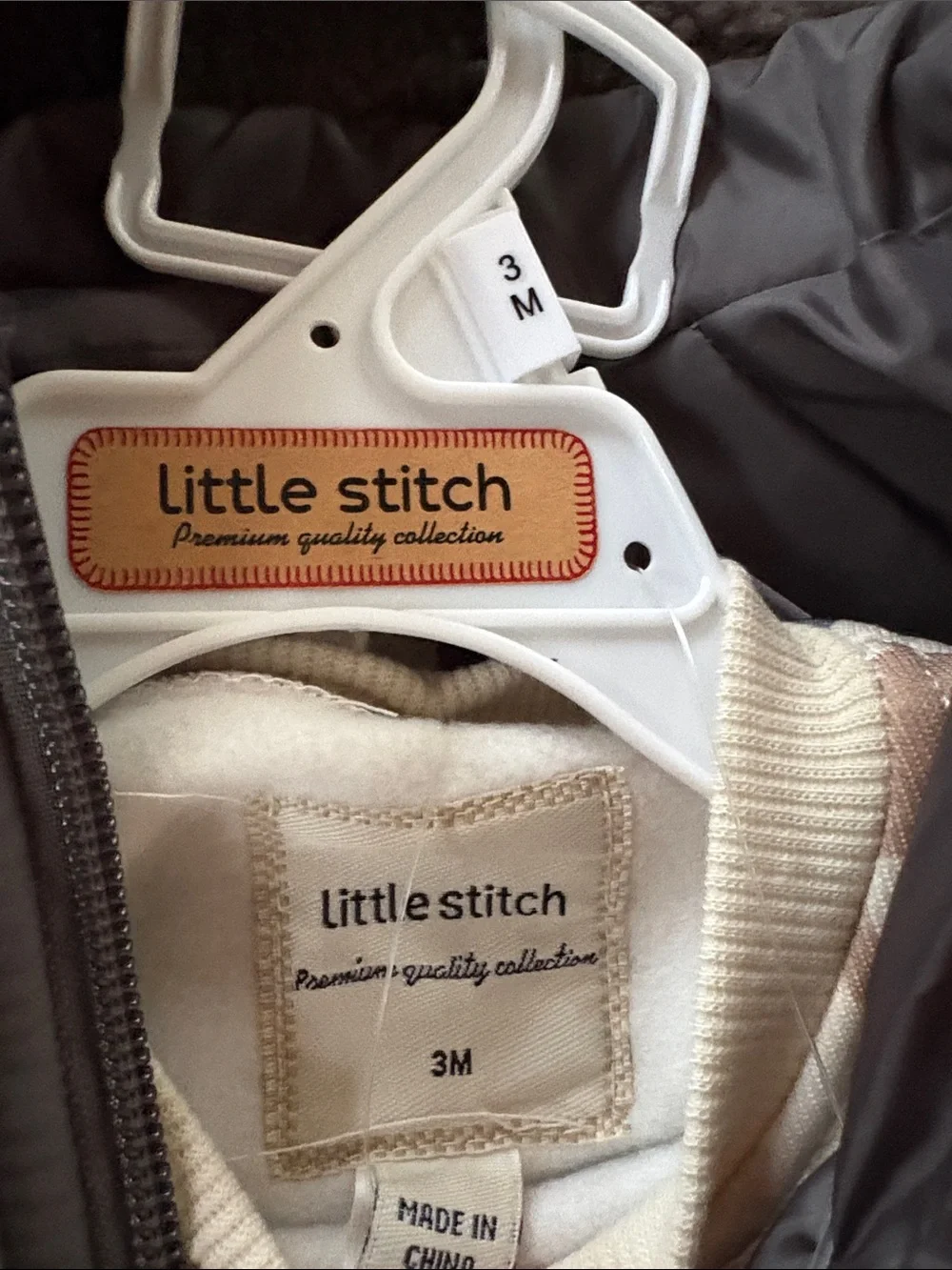 NEW! Little Stitch - Dino Print Three-Piece Outfit - Taupe & Cream - 3 months